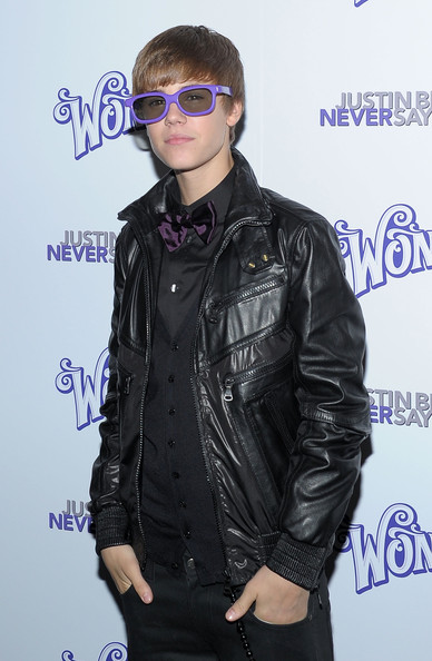 Justin Bieber Leather Jacket. Justin Bieber paired his purple bow tie and 